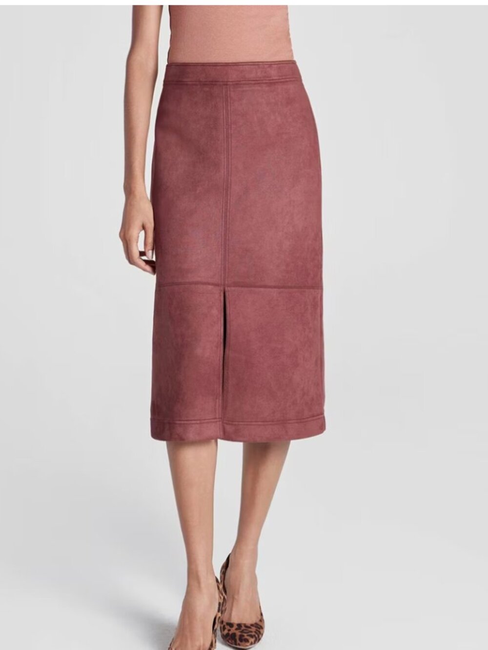 Women's Faux Suede Midi A-Line Skirt - A New Day Burgundy